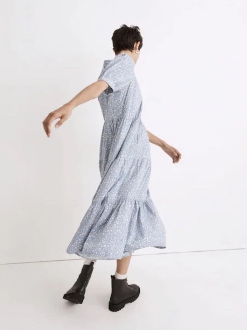 Madewell Midi Dress Embroidered Puff Sleeve Blue Ruffled M Cottage NH076 - Picture 3 of 15